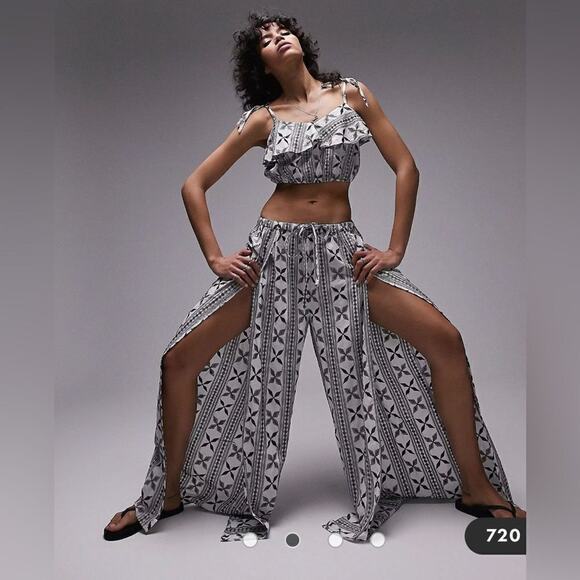 2 piece Off or On Shoulder Top& Waist Tie Open Leg Harem Pants for Women Small - Picture 2 of 14